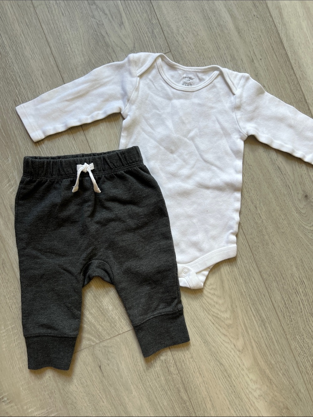 Cat & Jack/George 3-6 Month Outfit Bundle White Long Sleeve & Grey Pants